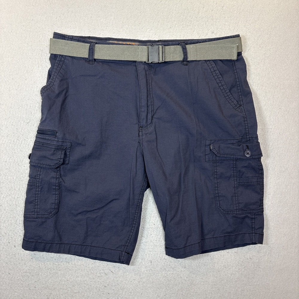 WearFirst Cargo Shorts Men's 40 Blue Ripstop Stretch Multi Pocket Zip Utility